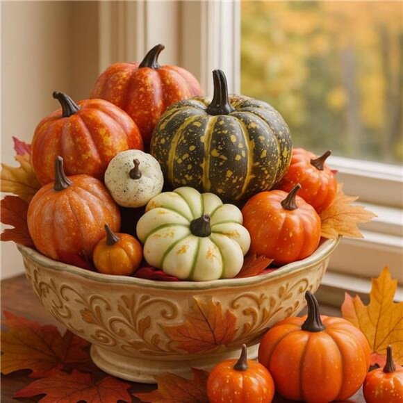 14 PCS Artificial Mixed Pumpkins for Decorating, Fake Pumpkins with 30pcs - Picture 5 of 7